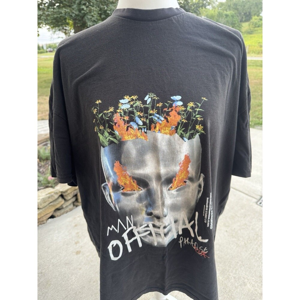 Fit Robot Tour Print T-shirt Loose Fit Black Size Large Rare Vintage